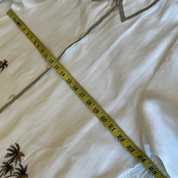 100% Linen Tunic Shirt Jacket Embroidered Flamingo Palm Women’s XL White Preppy - Picture 11 of 15